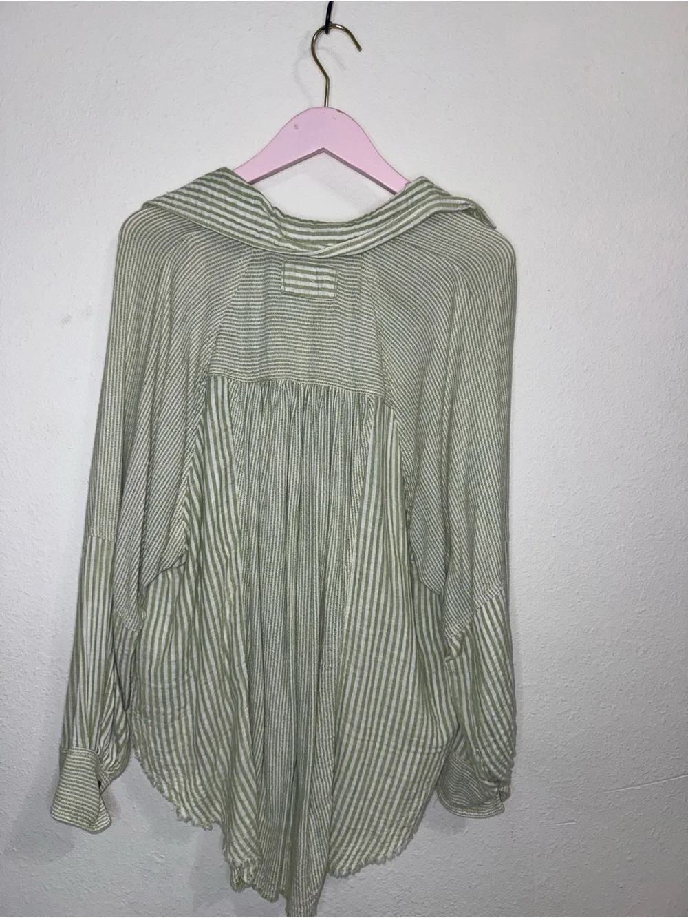 Free People Indigo Skies Stripe Button-Down Shirt Sage Green